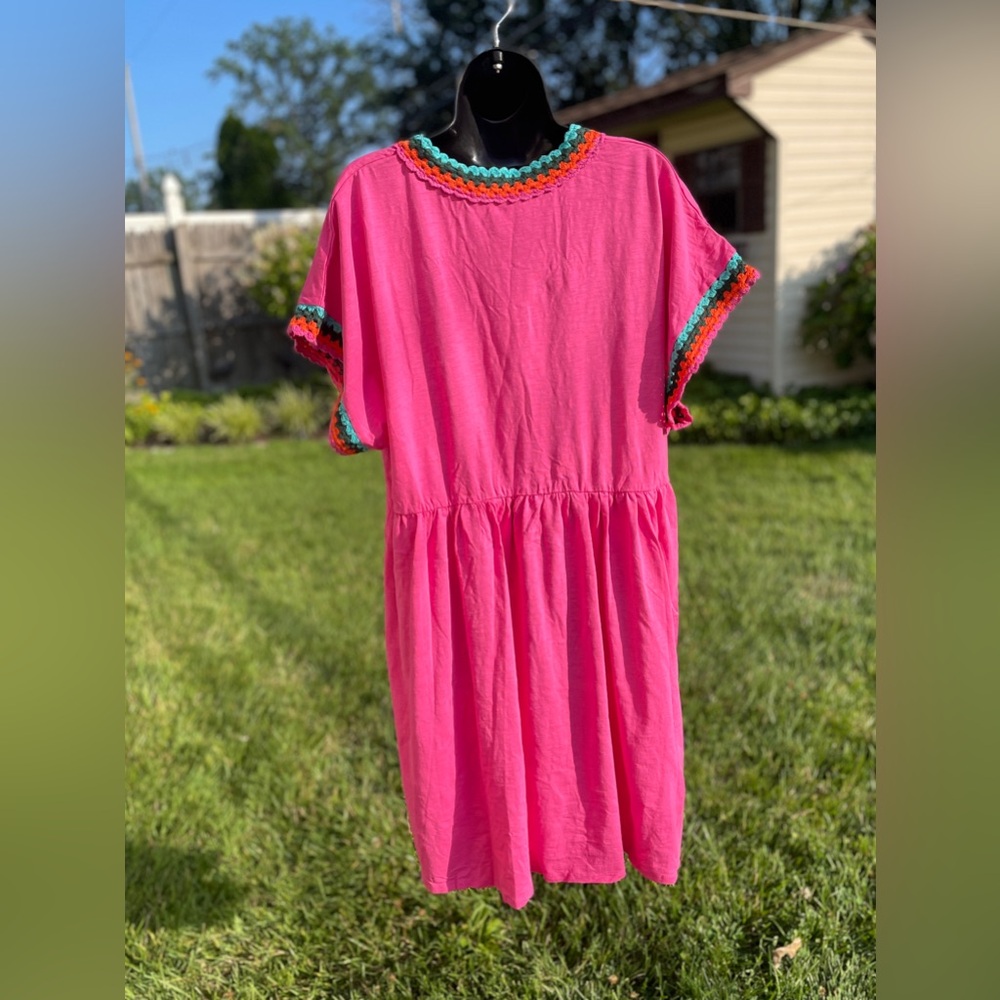 NWT Boden crochet cotton pockets dress 22 24 V neck‎ pink resort boho beach - Picture 4 of 15